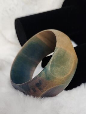 Multicolor Earth-Tone Wood Bangle Bracelet